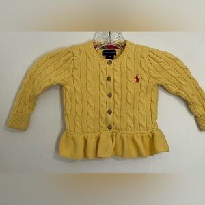 Ralph Lauren Girls Yellow Cable Cotton Peplum Cardigan Sweater Sz. 18 Months
